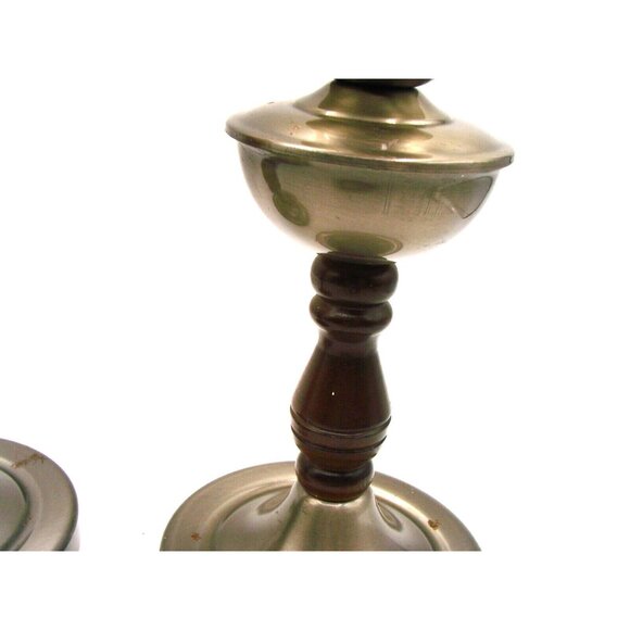 Set 2 Wooden Metal Candle Holders w/ Thousand Eye Hobnail Votives Amber Vintage - Picture 4 of 12